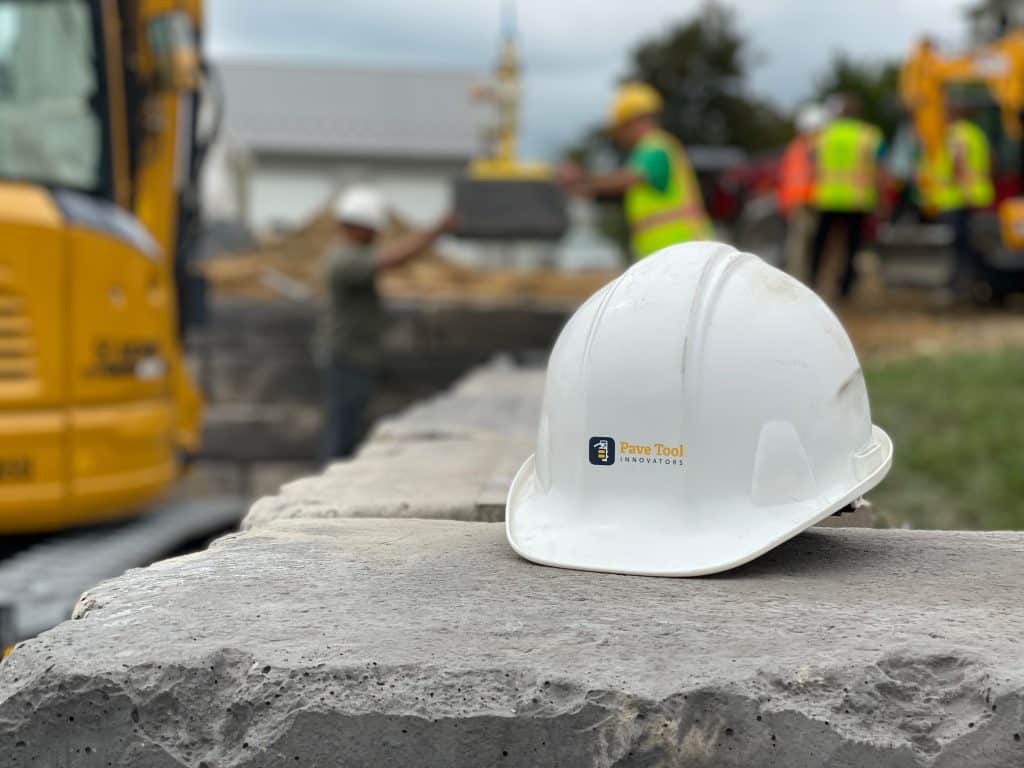 Hard hat on SRW wall at job site